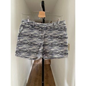 EUC Katherine Barclay Metallic Embroidered Tweed Knit Shorts Blue & White